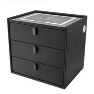 Noptiera inteligenta cu iluminare LED și incarcare wireless, port USB si Type-C, 3 sertare, sticla securizata, piele ecologica – culoare gri inchis