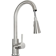 Baterie chiuveta bucatarie, cu dus extractabil, pipa inalta, cartus ceramic, buton on/off, 2 tipuri jet, otel inoxidabil, argintiu mat, MIXXUS SUS-0140B