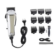 Masina de tuns profesionala cu fir, lama inox, acumulator 1200mah, 8 gratare premium, gri crom