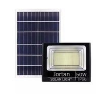 Proiector cu panou solar Jortan, 50 W, IP66, 6500 K, cu telecomanda inclusa si senzor de lumina