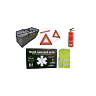 Kit siguranta auto, omologat RAR, 1 trusa medicala, 1 stingator, 2 triunghiuri, 1 vesta reflectorizanta, 1 geanta transport