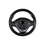 Husa Volan Cu Ac si Ata, Marime: M, Imitatie Piele si Carbon Negru, Cusatura Neagra, Universala