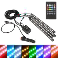 Kit 4 Benzi LED RGB Autoadezive cu Telecomanda si Functie Sonora, 12 Leduri