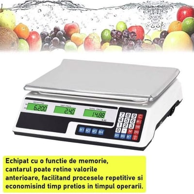 Cantar electronic comercial pentru legume / fructe, cantarire maxima 40 kg, digital, functie de memorie