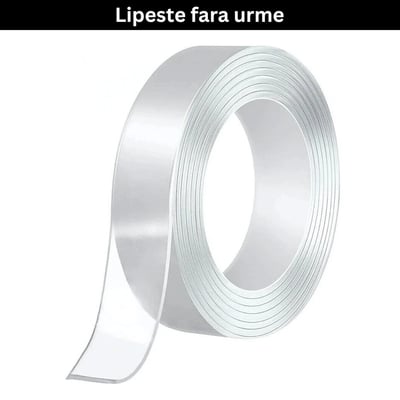 Banda dublu adeziva transparenta, grosime 1 mm, latime 18 mm, lungime 5 metri