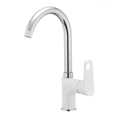 Baterie bucatarie Mixxus DALLAS 014 NUT, otel inoxidabil, monocomanda, racorduri incluse, cromat/alb