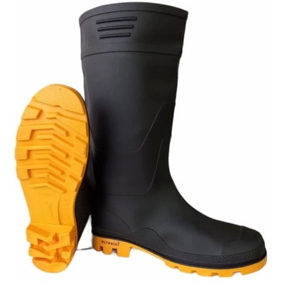 Cizme de protectie din cauciuc, negre cu talpa galbena, INGCO SSH092LYB, talpa antistatica si antiderapanta