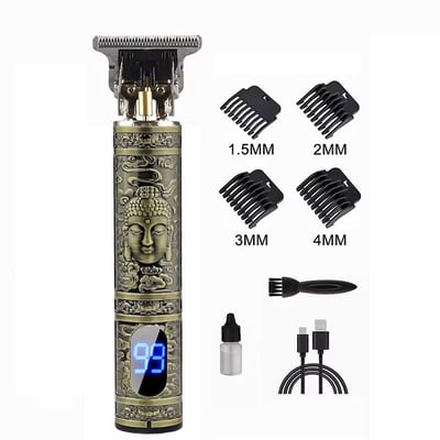 Masina de tuns profesionala, cu acumulator, Vintage, afisaj digital, 1200mAh, lama din otel inoxidabil