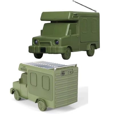 Boxa portabila, 10W, Bluetooth V5.0, Usb, TF Card, Radio Fm, 1500mAh, incarcare solara, tip camper, verde