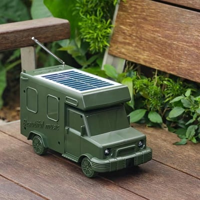 Boxa portabila, 10W, Bluetooth V5.0, Usb, TF Card, Radio Fm, 1500mAh, incarcare solara, tip camper, verde