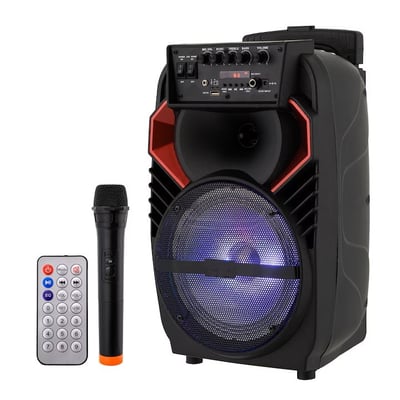 Boxa portabila, tip Troller, difuzor 8″, 2200 Mah, Usb, TF, Radio FM, microfon wireless si telecomanda
