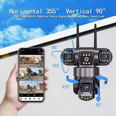 Camera de supraveghere 4K, 3 lentile, 12mp, 10x zoom, WiFi 2.4Ghz, hd, rotatie 355 grade, night vision, alarma, ip66, ptz, microfon