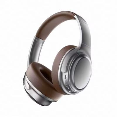 Casti wireless, Over the Ear, Bluetooth 5.3, autonomie 8h, Handsfree, 45ms, TF card, incarcare type-c, maro-gri