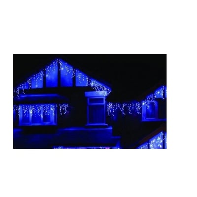 Instalatie de Craciun perdea tip turturi fir transparent 4 M X 0.6 M, 100 leduri, culoare albastra