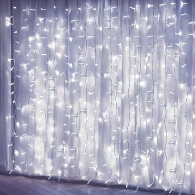 Instalatie de Craciun tip perdea ploaie premium 5 M X 1 M, 200 Leduri, pentru exterior si interior cu flash, interconectabila, Alb Rece