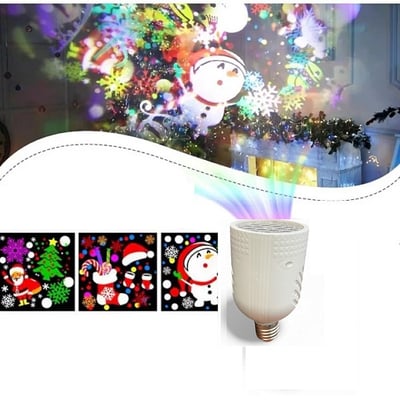 Mini Proiector LED pentru Craciun in forma de Bec, cu Soclu E27, 4W, ajustabil , lumina RGB, Alb