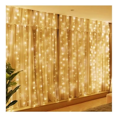 Instalatie de craciun tip perdea 3x3, 300 leduri, telecomanda, alimentare mufa usb, culoare alb cald