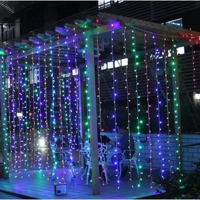Instalatie de Craciun 3 M x 1 M, Perdea Ploaie Multicolor, 132 Leduri, 8 jocuri de lumini