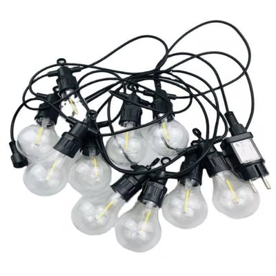 Ghirlanda luminoasa exterior, impermeabila, interconectabila, 5m, 10 becuri, lumina calda tip stroboscop, 2700k, putere 10W, potrivit pentru camping, terasa, gradina