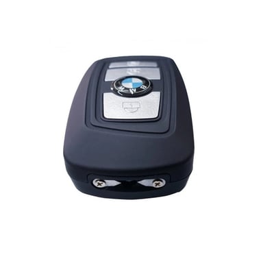 Dispozitiv cu electrosoc profesional pentru autoaparare, tip cheie auto BMW, cu lanterna si sirena 