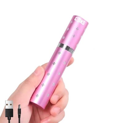 Dispozitiv cu electrosoc profesional pentru autoaparare tip ruj, anti caini, animale sau pasari, cu lanterna, descarcare electrosocuri 5000K volti, reincarcabil USB, roz