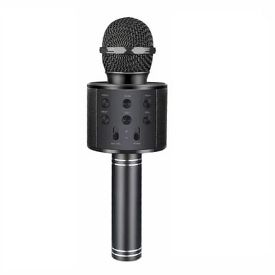 Microfon karaoke cu bluetooth si boxa incorporata, compatibil Android si IOS, acumulator integrat, negru
