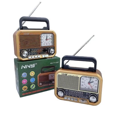 Radio portabil Retro NS-7113BT, acumulator incorporat, Bluetooth, USB, SD Card, FM/AM/SW, ceas