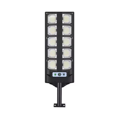 Lampa solara stradala cu panou solar si telecomanda, 90W, suport metalic, 10 celulele led, rezistent la apa, senzor de miscare si lumina