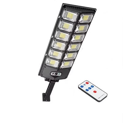 Lampa solara stradala cu panou solar si telecomanda, 130W, suport incorporat, 12 celulele led, rezistent la apa, senzor de miscare si lumina