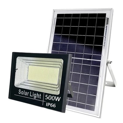 Proiector cu panou solar, 500 W, IP66, 6500 K, cu telecomanda inclusa si senzor de lumina