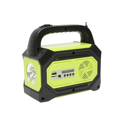 Kit iluminat portabil LED cu 3 becuri/proiector, radio FM, MP3, panou solar si baterie 6V, 4.5 Ah pentru pescuit camping GD-8073