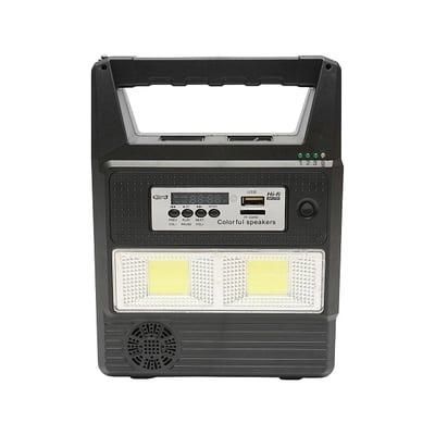 Kit iluminat portabil LED cu 3 becuri/proiector, radio FM, telecomanda panou solar si baterie 6V, 3 Ah pentru pescuit camping GD-8216