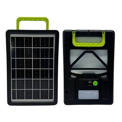 Panou solar 20W cu acumulator 2400mAh, GD-120S, portabil, ABS, cu cabluri de incarcare device-uri, 37x38 cm, negru