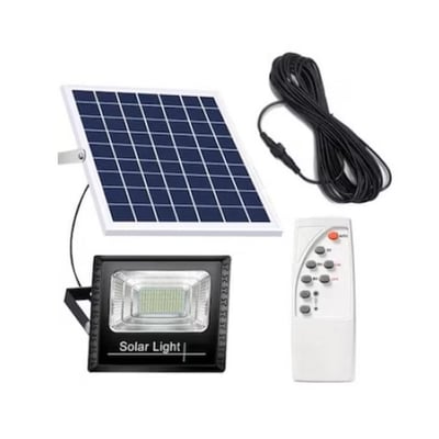 Proiector cu panou solar, 200 W, IP67, 6500 K, cu telecomanda inclusa si senzor de lumina