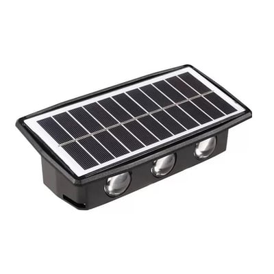 Lampa solara LED, Dreptunghiulara Pentru Perete 20.5×10 cm, 6 LED-uri, 5.5V, ABS, 500mAh, Rezistent La Apa IP65, Alb Cald