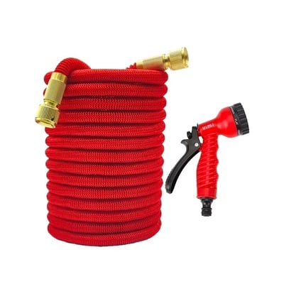 Furtun extensibil pentru gradina, racord metalic, cu cap de udat cu pulverizator reglabil, 7.5 m se extinde 22.5 m