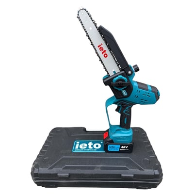 Mini drujba cu acumulator, Ieto, 48 V, 2 baterii, afisaj led, valiza transport, lama 8'', pompita de ungere