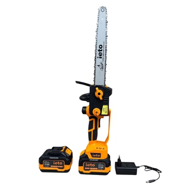 Mini drujba cu acumulator, IETO HD 200, 2 baterii 21 V Li-ion, 6 AH, 1000 W, lungime sina 12 inch