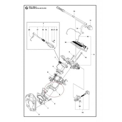 Flansa carburator drujba compatibil pentru Husqvarna 445, 445e, 450, 450e.