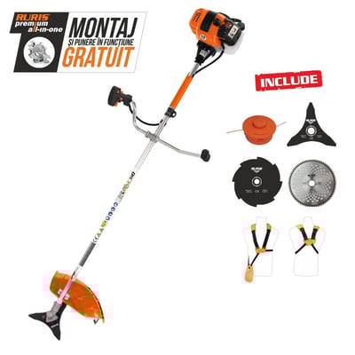 Motocoasa pe benzina RURIS DAC 510, 2 timpi, 62 CC, 3.5 CP, 5 accesorii incluse