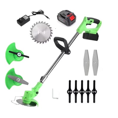 Motocoasa electrica Ieto cu 2 acumulatori 48 V, brat ajustabil, 2 Lame, 1 Disc Pentru Taiere, 20000 RPM, 2-3 Ore Autonomie, Verde