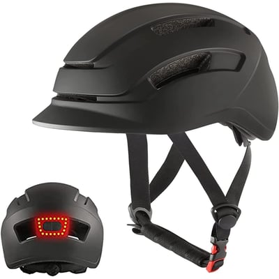 Casca trotineta cu leduri incorporate, baterie reincarcabila, viziera, negru mat