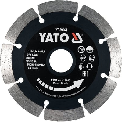 Disc diamantat de taiere segmentat, 115x22.2x1.8 mm, taiere umeda si uscata, Yato YT-59961