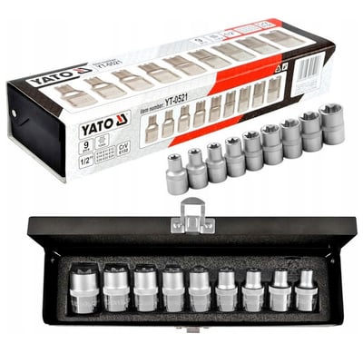 Set capete chei tubulare, Yato YT-0521, profil torx interior E10-E24 mm, patrat 1/2 inch, 9 bucati