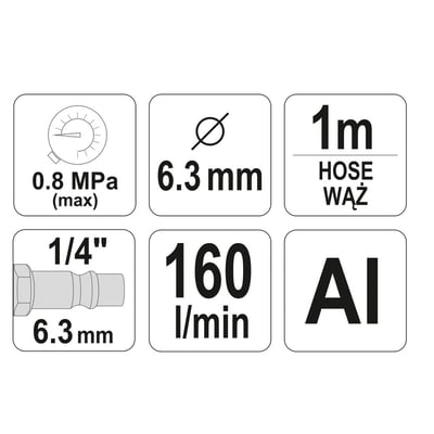 Pistol pentru Sablat 6.3mm + Furtun 1m, Yato YT-2375