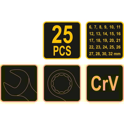 Chei combinate Vorel 51715, 6-32 mm, set 25 bucati, satinate, CrV