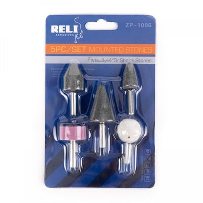 Set piatra abraziva cu tija, 5 piese, prindere 6 mm, forme diverse