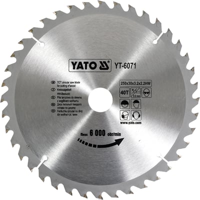 DISC CU VIDIA PENTRU LEMN YATO 250X30 MM, 40T