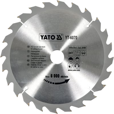DISC CU VIDIA PENTRU LEMN YATO 250X30 MM, 24T