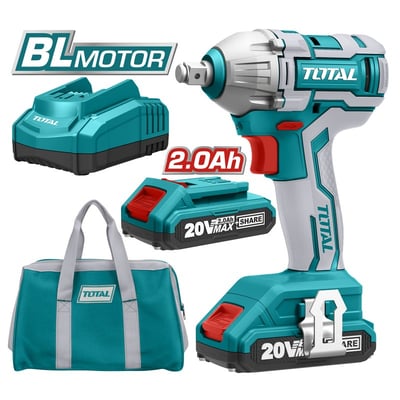 Masina de insurubat, cu impact, motor fara perii, TOTAL TIWLI2001, 2 acumulatori, 20 V, 2 Ah, Li-Ion